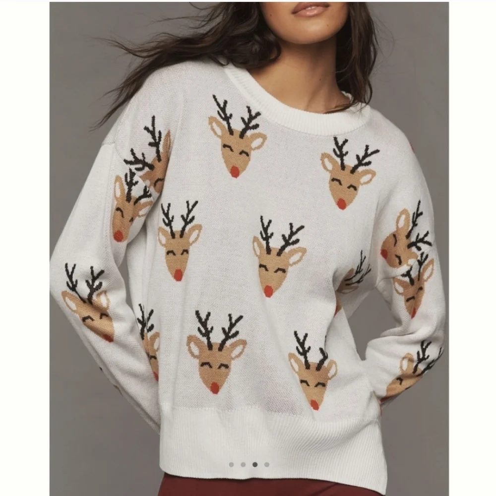 Anthropologie Beach Riot Christmas Reindeer Novelty Pullover Crewneck Sweater XL
